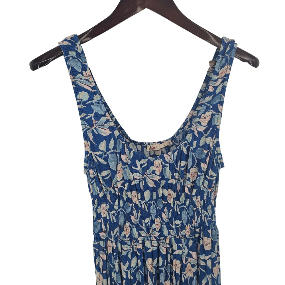 Faherty Blue Floral Smocked Waist Maxi Dress Sleeveless Scoop Neck Size L - Picture 4 of 10